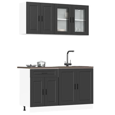 vidaXL 4-tlg. Küchenschrank-Set Kalmar Schwarz Holzwerkstoff