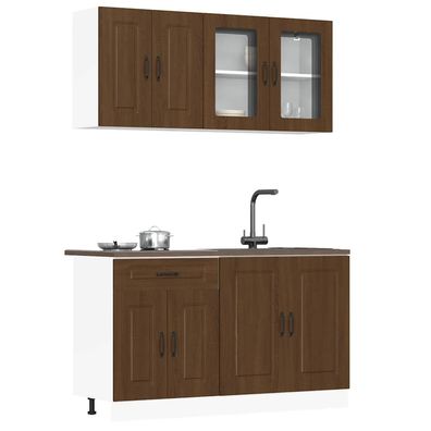 vidaXL 4-tlg. Küchenschrank-Set Braun Eichen-Optik Holzwerkstoff