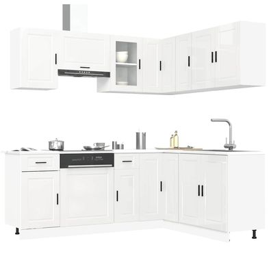 vidaXL 11-tlg. Küchenschrank-Set Porto Hochglanz-Weiß Holzwerkstoff