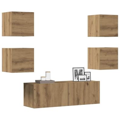 vidaXL 5-tlg. TV-Schrank-Set Wandmontage Artisan-Eiche Holzwerkstoff