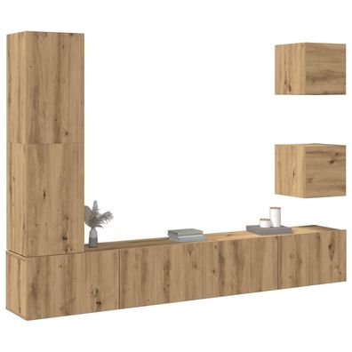 vidaXL 5-tlg. TV-Schrank-Set Wandmontage Artisan-Eiche Holzwerkstoff