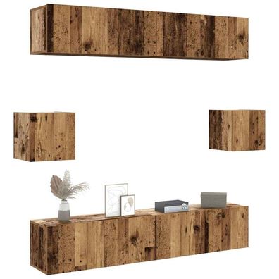 vidaXL 6-tlg. TV-Schrank-Set Wandmontage Altholz-Optik Holzwerkstoff