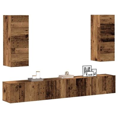 vidaXL 4-tlg. TV-Schrank-Set Wandmontage Altholz-Optik Holzwerkstoff