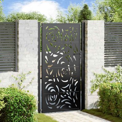 vidaXL Gartentor Schwarz 105x180 cm Stahl Flammen-Design