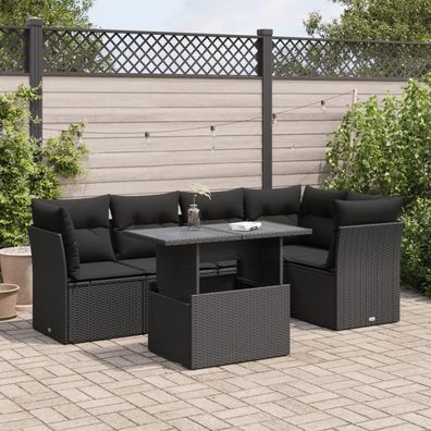 vidaXL 6-tlg. Garten-Sofagarnitur mit Kissen Schwarz Poly Rattan