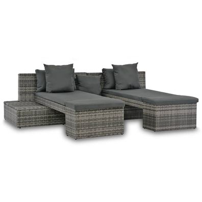 vidaXL 4-tlg. Garten-Sofagarnitur mit Kissen Grau Poly Rattan