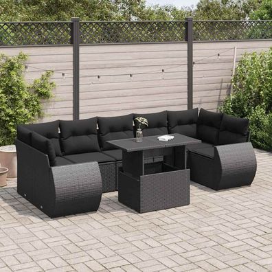 vidaXL 8-tlg. Garten-Sofagarnitur mit Kissen Schwarz Poly Rattan