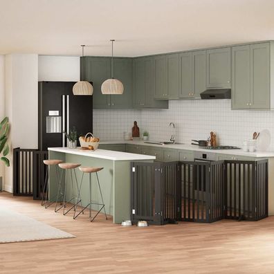 vidaXL 15-tlg. Hundetor mit Tür Faltbar Schwarz 750 cm Pappelholz