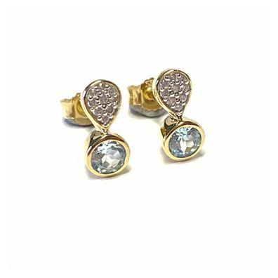 edle Ohrstecker in 333/- Gelbgold mit Blautopas fac und Zirkonia