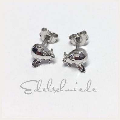 Edelschmiede925 Ohrstecker Maus in 925/- Sterling Silber rhod. m Zirkonia