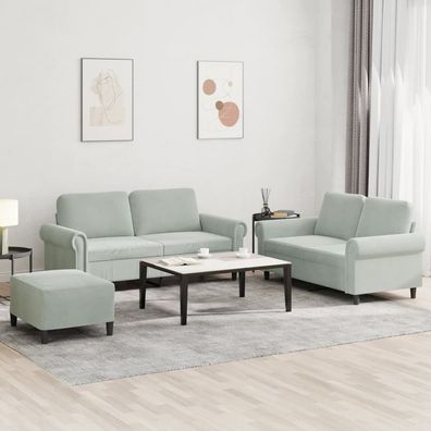 vidaXL 3-tlg. Sofagarnitur mit Kissen Hellgrau Samt