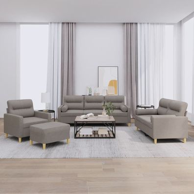 vidaXL 4-tlg. Sofagarnitur mit Kissen Taupe Stoff