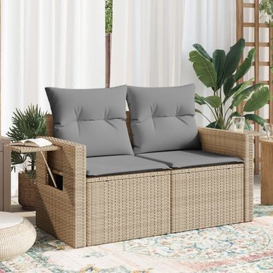 vidaXL Gartensofa mit Kissen 2-Sitzer Beige Poly Rattan