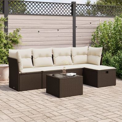 vidaXL 6-tlg. Garten-Sofagarnitur mit Kissen Braun Poly Rattan