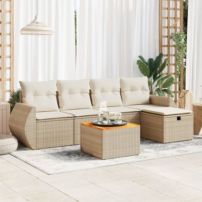 vidaXL 6-tlg. Garten-Sofagarnitur mit Kissen Beige Poly Rattan