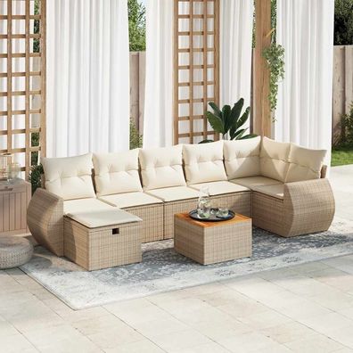 vidaXL 8-tlg. Garten-Sofagarnitur mit Kissen Beige Poly Rattan