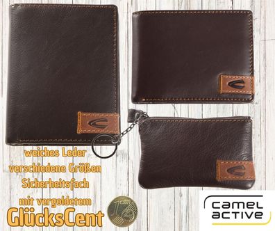 camel active Herren Geldbörse braun, weiches Leder mit vergoldetem Glückscent