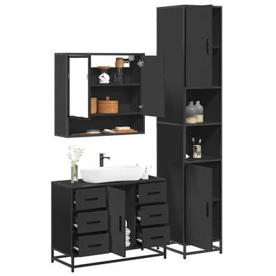vidaXL 3-tlg. Badmöbel-Set Schwarz Holzwerkstoff