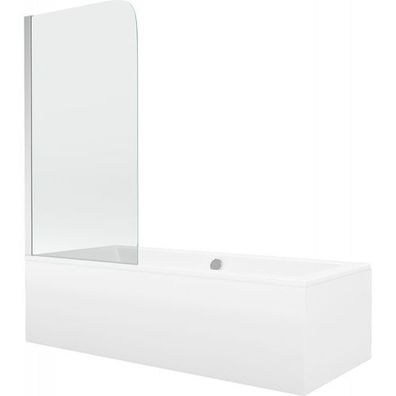 Mexen Cube Rechteckbadewanne 180x80 cm mit Duschabtrennung, Transparent, Chrom