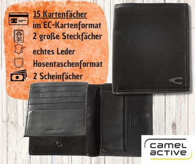 camel active Herrenbörse Brieftasche Ledergeldbörse hochformat schwarz black vegas