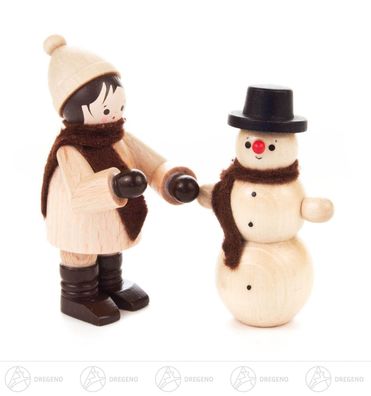 Miniatur Schneemannbauer mit Schneemann natur (2) H=ca 6 cm NEU Erzgebirge