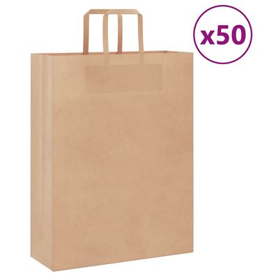 vidaXL Papiertragetaschen 50 Stk. mit Henkeln Braun 32x12x42 cm