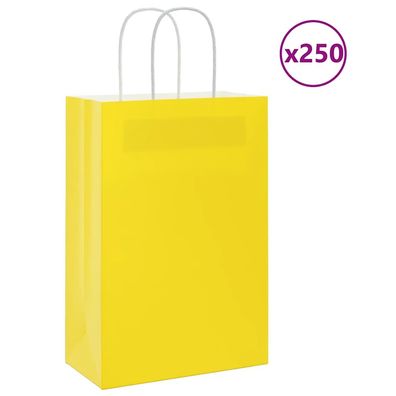 vidaXL Papiertragetaschen 250 Stk. mit Henkeln Gelb 21x11x31 cm