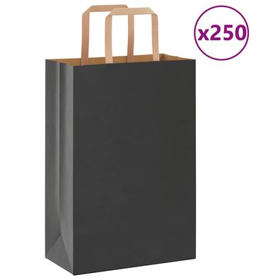 vidaXL Papiertragetaschen 250 Stk. mit Henkeln Schwarz 21x11x31 cm