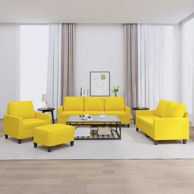 vidaXL 4-tlg. Sofagarnitur mit Kissen Hellgelb Stoff