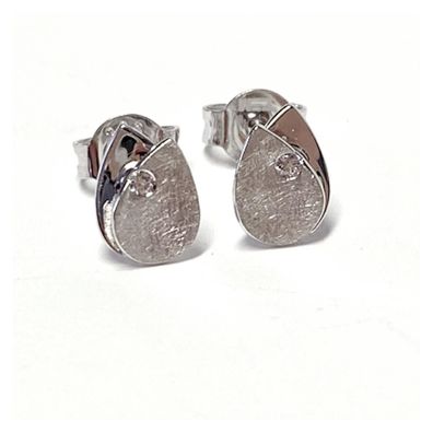 elegante Ohrstecker 333/- Weißgold mit Zirkonia eismatt und poliert
