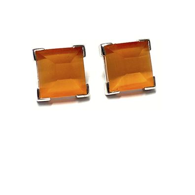 Ohrstecker orange 925/- Silber rhodiniert viereckig quadratisch Synthetischer Cat