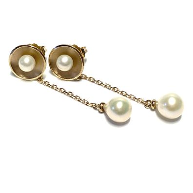 Ohrring 333/- Gold Gelbgold Perle rund Perle Ohrstecker Pendelstecker SWP Handarbeit