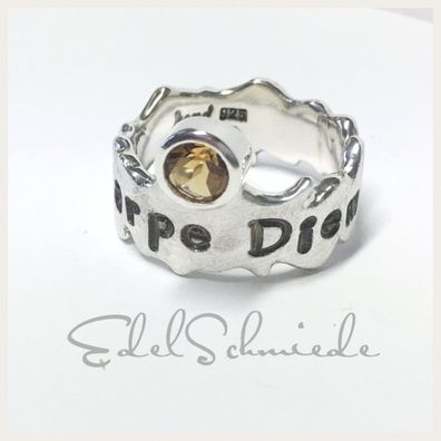 Silberring "Carpe diem" mit Citrin 925/- Sterling Silber #60