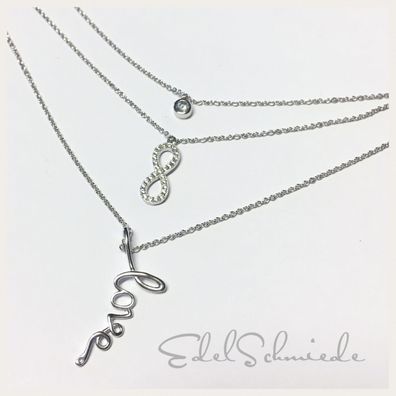 3reihiges Collier 925 Silber rhod Zirk - Unendlich