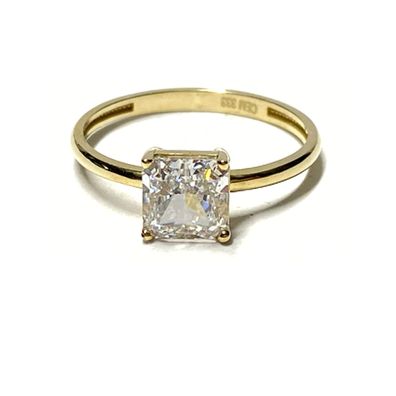 Ring 333/- Gelbgold Zirkonia Glanz Klassiker Solitärring quadrat carré Schmuckring
