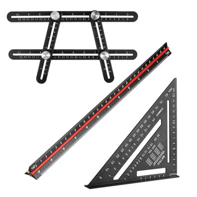 Stahlwerk Lineal Set mit Multiwinkel-Messlineal, Dreikant-Lineal, Winkeldreieck