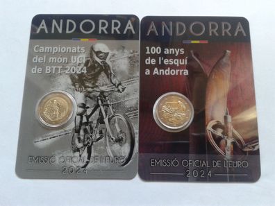 SOFORT 2 x 2 euro 2024 Andorra coincards Mountainbike und 100 Jahre Ski