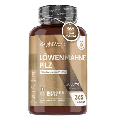 Löwenmähne Pilz 365 Tabletten - 2000mg je Tablette - WeightWorld