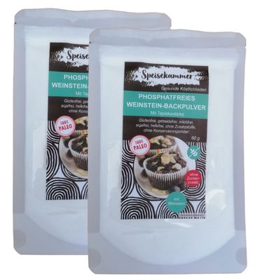 2 x 60g Phosphatfreies Weinstein Backpulver Backtriebmittel Glutenfrei Paleo