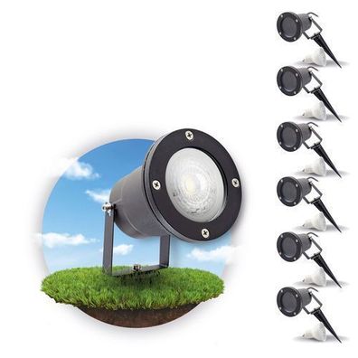 6er Set Gartenleuchten PORTO Gartenstrahler Außenlampe + 6x 3W Glühbirne warmweiß