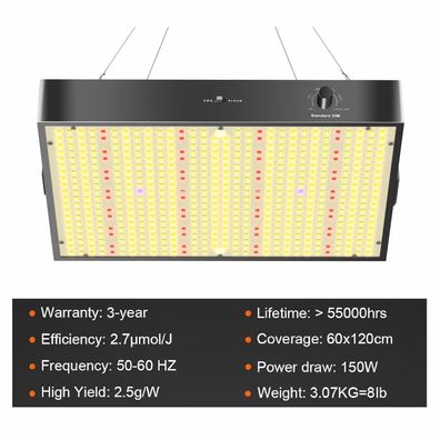 Grow Lampe LED 150W pflanzenlampe Zimmerpflanzen Indoor Veg Upgrade PB1000 JUNG