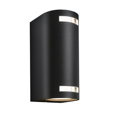 LEON | Wandstrahler | Ø : H 6,8 x 15 cm | Schwarz / Aluminium | 2x11W | Außenbereic