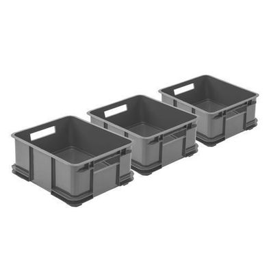 3x Euro Stapelbox Bruno Eco Grau Stapelkasten 20,5L Transport Eurobehälter