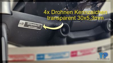 4x EU Drohnen Kennzeichen transparent UAS Plakette eID e-ID Adresse Folie