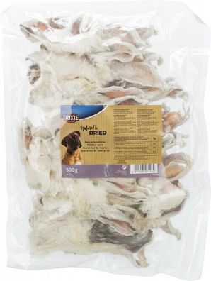 Trixie Kaninchenohren 500g Rabbit Ears mit Fell Hunde Dog Zahnreinigung Kausnack