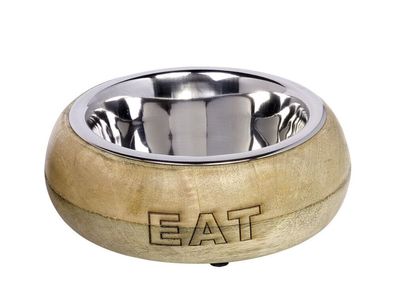 Nobby Edelstahlnapf "EAT" mit Holzring0,80 ltr, 18 cm