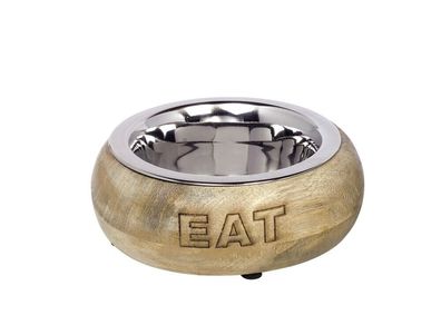 Nobby Edelstahlnapf "EAT" mit Holzring0,37 ltr, 15,3 cm