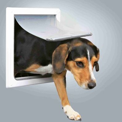 Trixie 2-Wege Freilauftür für Hunde, mit Tunnel S–M: 30 × 36 cm, weiß