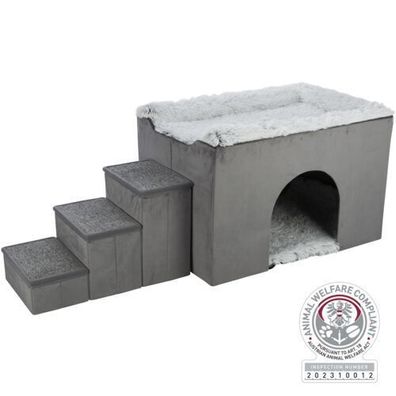 Trixie Höhle Katze Hund Harvey mit Treppe 154 x 60 x 60 cm, grau/weiß-schwarz