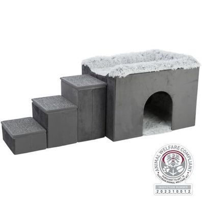 Trixie Höhle Katze Hund Harvey mit Treppe 135 47 50 cm, grau/weiß-schwarz